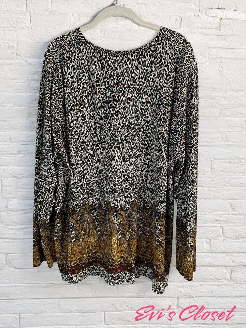 Pleat Pleat by Rafael Cardigan Women's 2X Animal Print Crinkle Ethnic Stretch